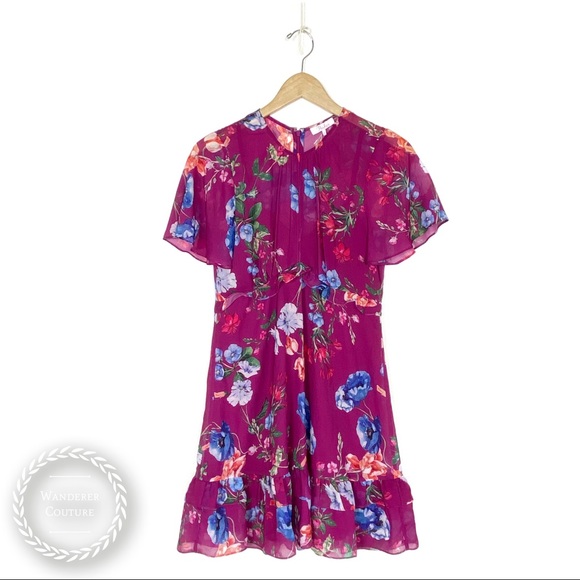 marina tiered chiffon flutter sleeve dress